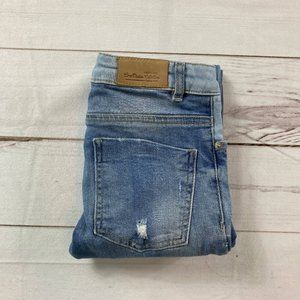 Zara Kids Blue Light Wash Skinny Distressed Patchwork Denim Jeans Size 9/10
